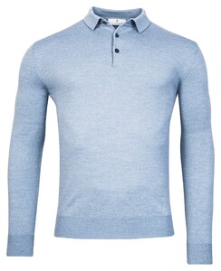 Thomas Maine Fine Merino Pullover Polo Long Sleeve Single Knit Trui Licht Blauw