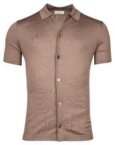 Thomas Maine Fine Merino Short Sleeve Overshirt Button Cardigan Vest Greige