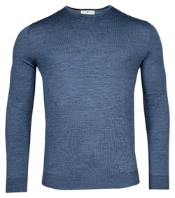 Thomas Maine Fine Merino Single Knit Crew Neck Trui Denim Blue