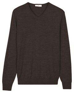 Thomas Maine Fine Merino V-Neck Single Knit Pullover Dark Brown Melange