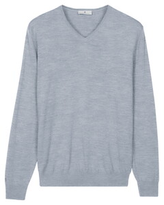 Thomas Maine Fine Merino V-Neck Single Knit Pullover Ice Blue