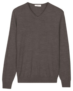 Thomas Maine Fine Merino V-Neck Single Knit Pullover Taupe