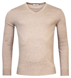 Thomas Maine Fine Merino V-Neck Single Knit Trui Beige