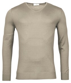 Thomas Maine Fine Merino V-Neck Single Knit Trui Greige
