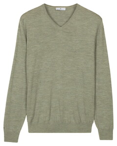 Thomas Maine Fine Merino V-Neck Single Knit Trui Soft Green