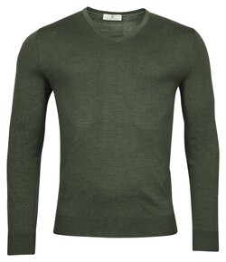 Thomas Maine Fine Merino V-Neck Uni Single Knit Pullover Dark Green