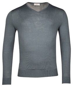 Thomas Maine Fine Merino V-Neck Uni Single Knit Pullover Greyblue