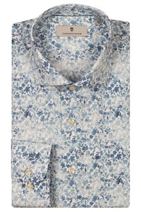 Thomas Maine Flower Leaves Pattern Roma Modern Kent Overhemd Midden Blauw