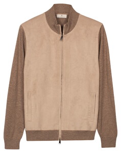 Thomas Maine Front Suedine Cardigan Zip Taupe