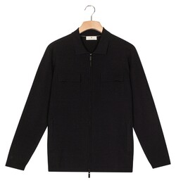 Thomas Maine Full Two-Way Zip Half Milano Knit Double Chest Pocket Vest Navy