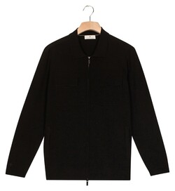 Thomas Maine Full Two-Way Zip Half Milano Knit Double Chest Pocket Vest Zwart