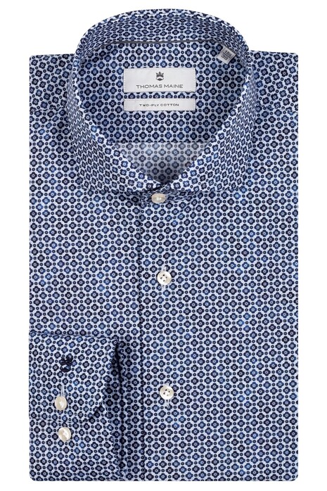Thomas Maine Geometric Pattern Roma Modern Kent Two-Ply Cotton Shirt Navy