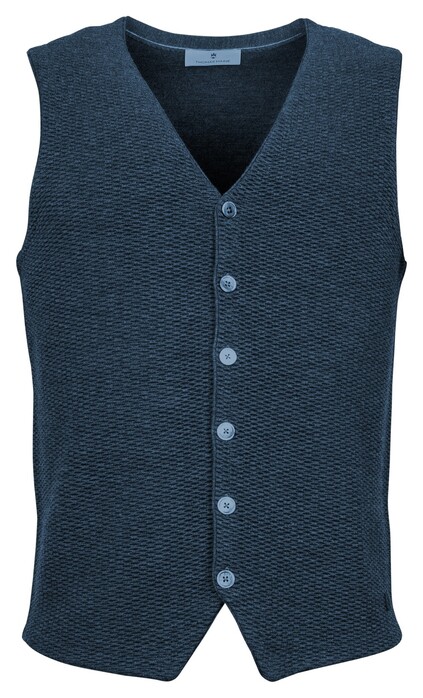 Thomas Maine Gilet Buttons Front Structure Back Milano Knit Waistcoat Indigo
