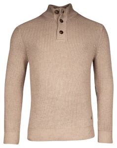 Thomas Maine Half Plaquet Buttons Texture Knit Pullover Light Beige Melange