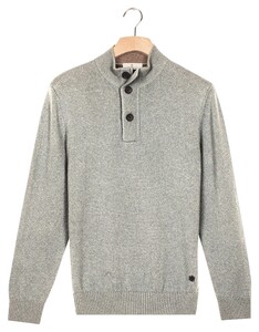 Thomas Maine Half Zip Buttons Fine Lambswool Single Knit Trui Grijs