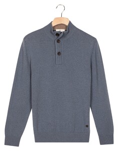 Thomas Maine Half Zip Buttons Fine Lambswool Single Knit Trui Storm Sky