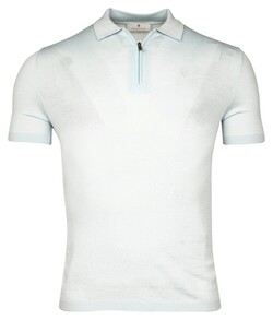 Thomas Maine Half Zip Collar Single Knit Fine Merino Short Sleeve Polo Ice Blue