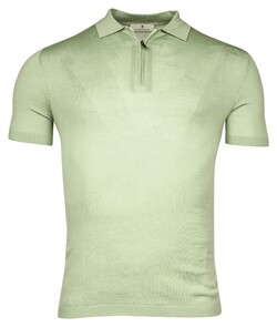 Thomas Maine Half Zip Collar Single Knit Fine Merino Short Sleeve Polo Soft Green