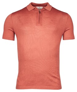 Thomas Maine Half Zip Collar Single Knit Fine Merino Short Sleeve Polo Terra