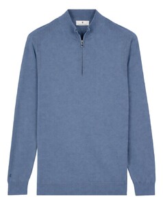 Thomas Maine Half Zip Fine Lyocell Cotton Silk Single Knit Trui Storm Blue
