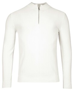 Thomas Maine Half Zip Piqué Texture Knit Garment Dye Light Stone Wash Trui Ecru