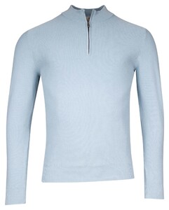 Thomas Maine Half Zip Piqué Texture Knit Garment Dye Light Stone Wash Trui Licht Blauw