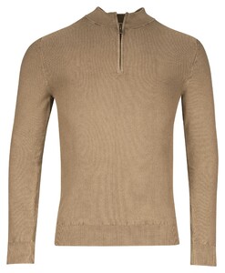 Thomas Maine Half Zip Piqué Texture Knit Garment Dye Light Stone Wash Trui Taupe