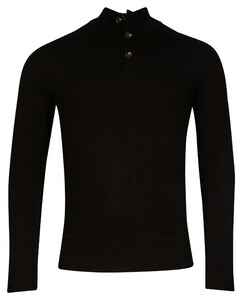 Thomas Maine Half Zip Round Knit Cashmere Wool Blend Pullover Black