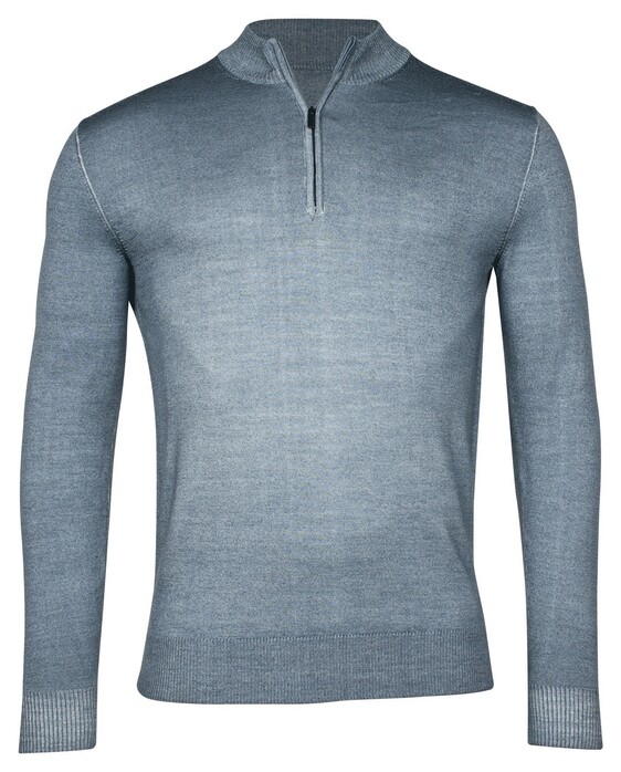 Thomas Maine Half Zip Single Knit Dye Wash Trui Grijsblauw