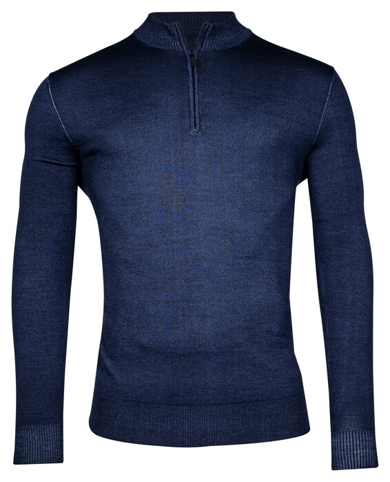 Thomas Maine Half Zip Single Knit Dye Wash Trui Jeans Blauw