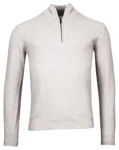 Thomas Maine Half Zip Single Knit Merino Cashmere Pullover Light Grey
