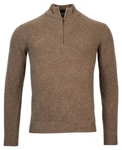 Thomas Maine Half Zip Single Knit Merino Cashmere Trui Taupe