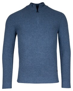 Thomas Maine Half Zip Vintage Texture Knit Pullover Denim Blue Melange