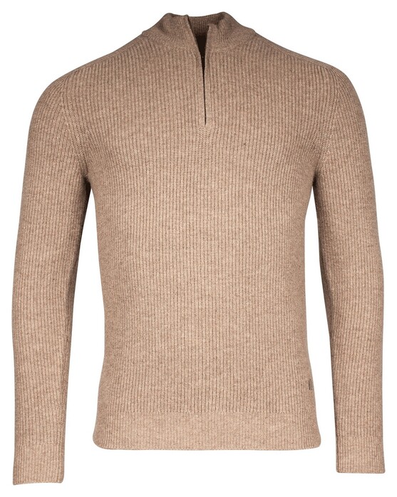 Thomas Maine Half Zip Vintage Texture Knit Pullover Light Camel