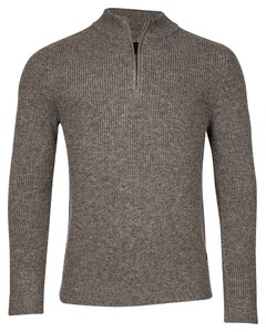 Thomas Maine Half Zip Vintage Texture Knit Trui Donker Grijs Melange