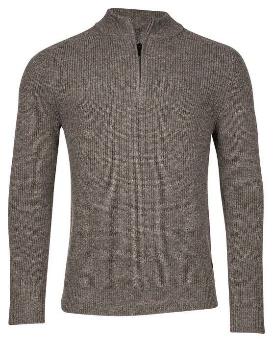 Thomas Maine Half Zip Vintage Texture Knit Trui Donker Grijs Melange