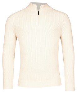 Thomas Maine Half Zip Vintage Texture Knit Trui Ecru