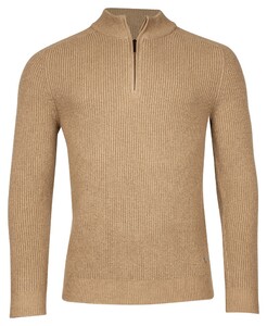 Thomas Maine Half Zip Vintage Texture Knit Trui Greige