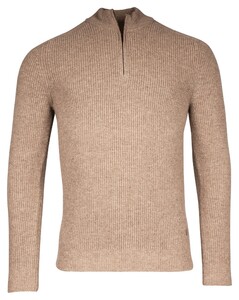 Thomas Maine Half Zip Vintage Texture Knit Trui Licht Camel