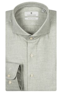Thomas Maine Herringbone Flanel Bari Cutaway Overhemd Soft Green