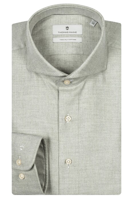 Thomas Maine Herringbone Flanel Bari Cutaway Overhemd Soft Green