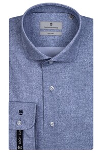Thomas Maine Herringbone Tech Lux Performance Knit Overhemd Blauw