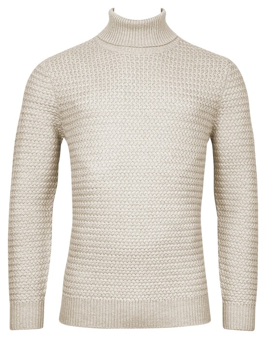 Thomas Maine High Neck Allover Cable Knit Pullover Beige