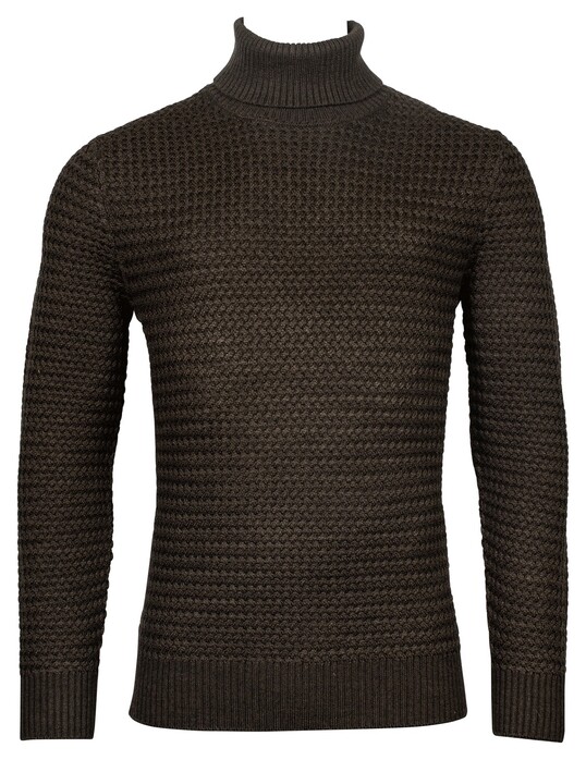 Thomas Maine High Neck Allover Cable Knit Pullover Brown