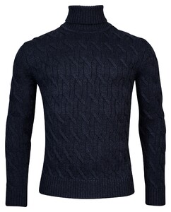 Thomas Maine High Neck Allover Cable Knit Pullover Navy