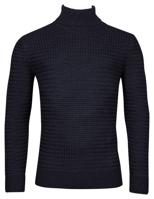 Thomas Maine High Neck Allover Cable Knit Pullover Navy