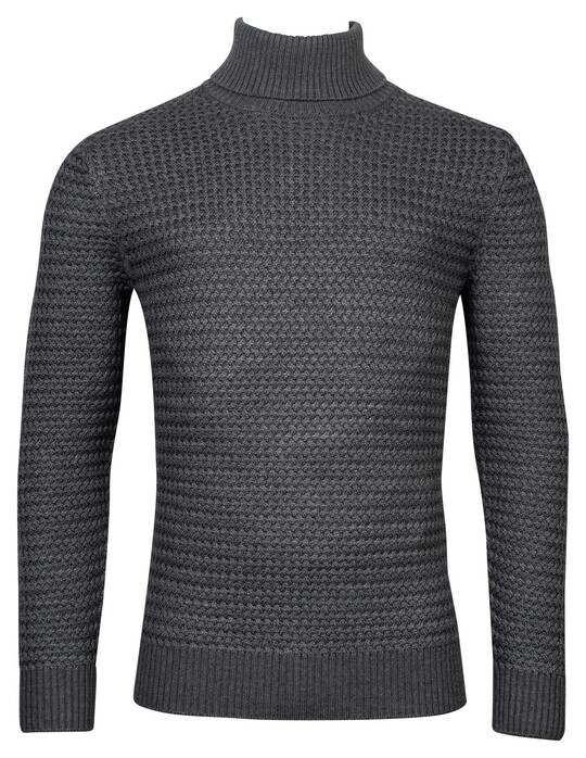 Thomas Maine High Neck Allover Cable Knit Trui Antraciet