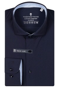 Thomas Maine Hyperflex Subtle Dot Contrast Fabric Roma Modern Ken Overhemd Navy