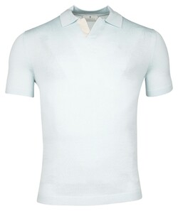 Thomas Maine Knitted Fine Merino Subtle Placquet Contrast No Buttons Collar Polo Ice Blue