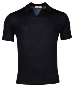 Thomas Maine Knitted Fine Merino Subtle Placquet Contrast No Buttons Collar Polo Navy